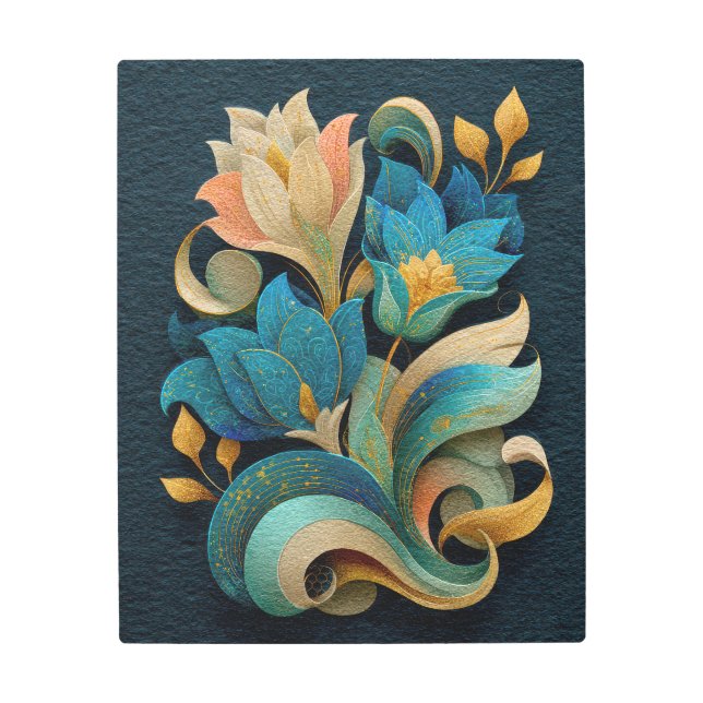Art Nouveau Blue Lotus Metal Art Print (Front)
