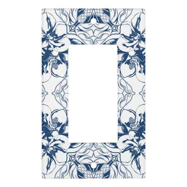 Art Nouveau Blue Magnolia Light Switch Cover (Front)
