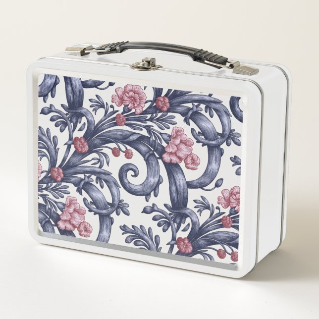 Art Nouveau Blue Pink Lunch Box (Front)