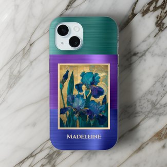 Art Nouveau Blue Purple Iris with Monogram Name