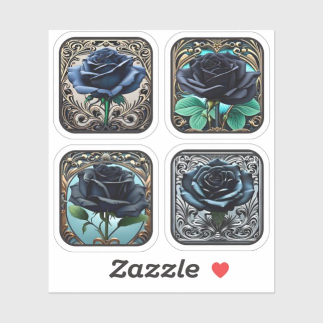 Art Nouveau Blue Rose Black Roses Assortment #2 Sticker (Sheet)