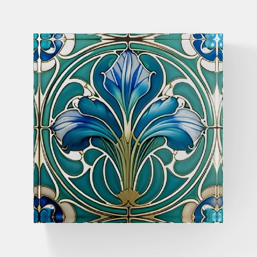 Art Nouveau Blue Stylized Lily 2 Paperweight