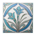 Art Nouveau Blue Stylized Lily Ceramic Tile at Zazzle