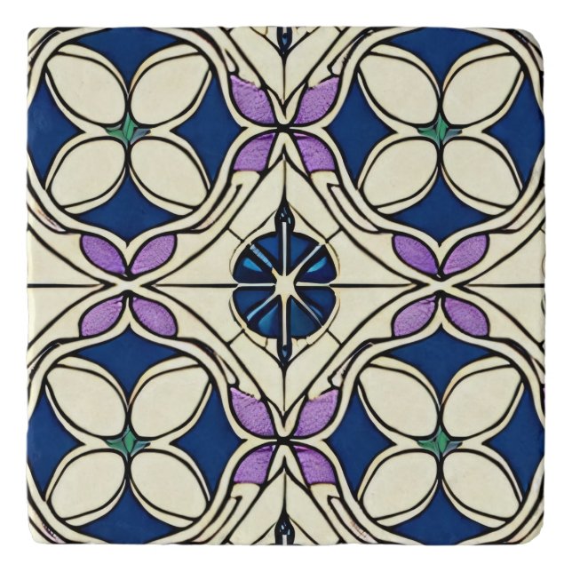 Art Nouveau Blue Tile Trivet (Front)