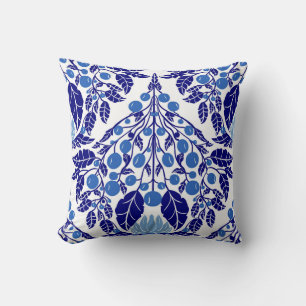 Art Nouveau Blue–Vintage Floral Scallop Throw Pillow