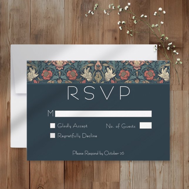 Art Nouveau Blue William Morris Floral Wedding RSVP Card (Art Nouveau Blue William Morris Floral Wedding RSVP Card)