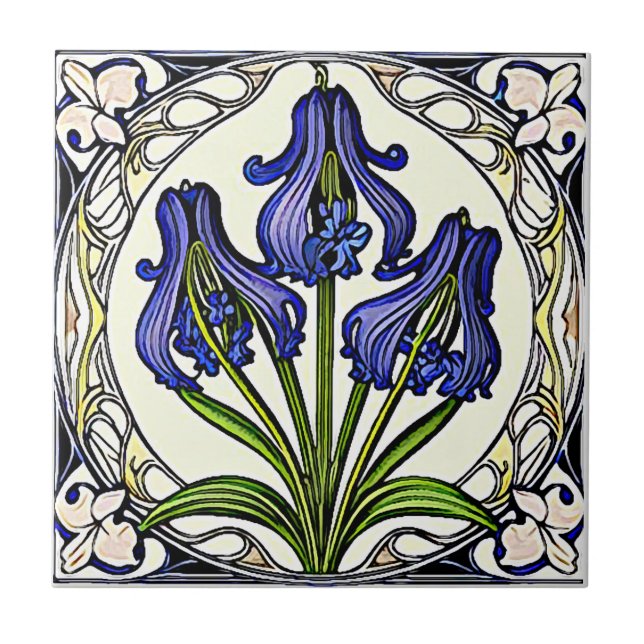 Art nouveau bluebell flower patter 1 ceramic tile (Front)