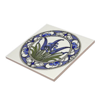 Art nouveau bluebell flower pattern ceramic tile