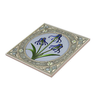 Art nouveau bluebell flower pattern ceramic tile