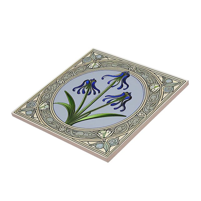 Art nouveau bluebell flower pattern ceramic tile (Side)