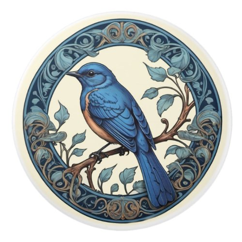 Art Nouveau Bluebird Ceramic Knob