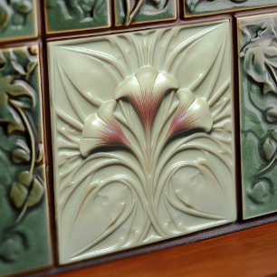 Art Nouveau Blush Alabaster Floral Ceramic Tile
