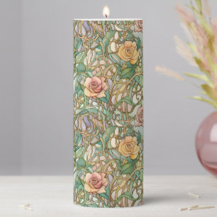 Art Nouveau blush pink floral Pillar Candle