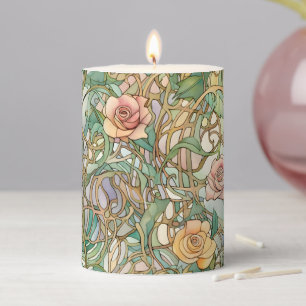 Art Nouveau blush pink floral Pillar Candle