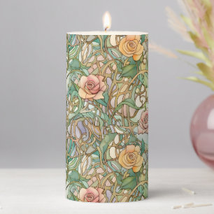 Art Nouveau blush pink floral Pillar Candle