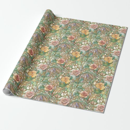 Art Nouveau blush pink roses Wrapping Paper