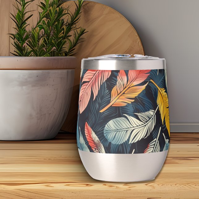 Art Nouveau Boho Feathers Thermal Wine Tumbler (Creator Uploaded)