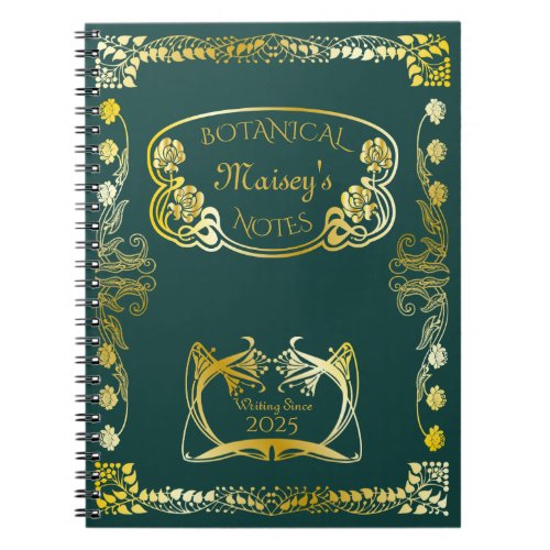 Art Nouveau Book Cover Botanical Motifs Gold Green