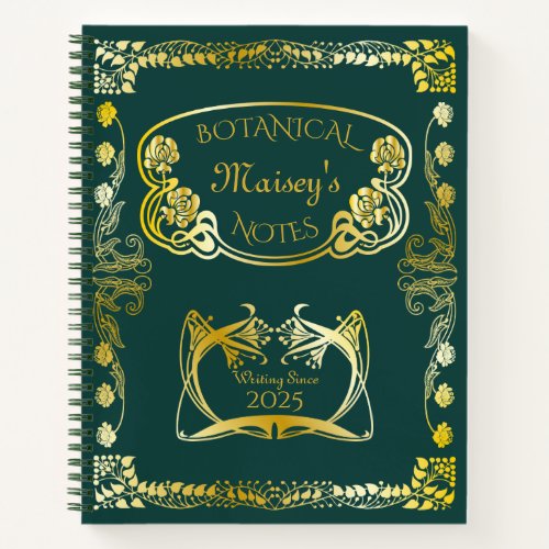 Art Nouveau Book Cover Botanical Motifs Gold Green