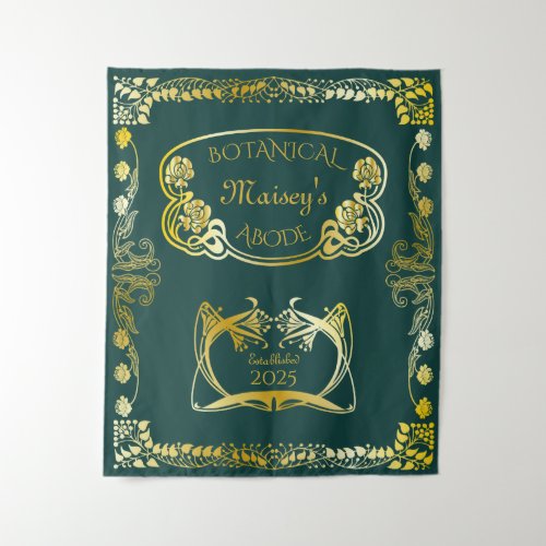 Art Nouveau Book Cover Botanical Motifs Gold Green Tapestry