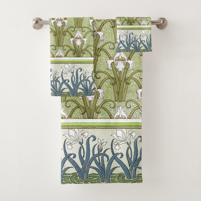 Art Nouveau Borders of Iris Flowers Bath Towel Set (Insitu)