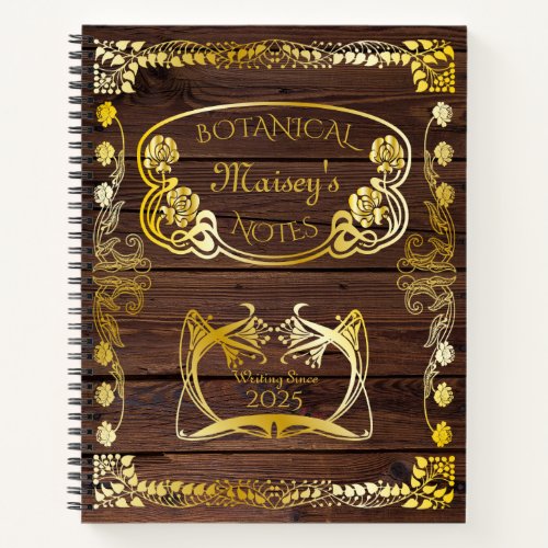 Art Nouveau Botanical Motifs Book Cover Wood Gold