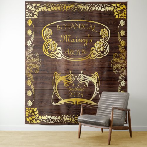 Art Nouveau Botanical Motifs Book Cover Wood Gold Tapestry