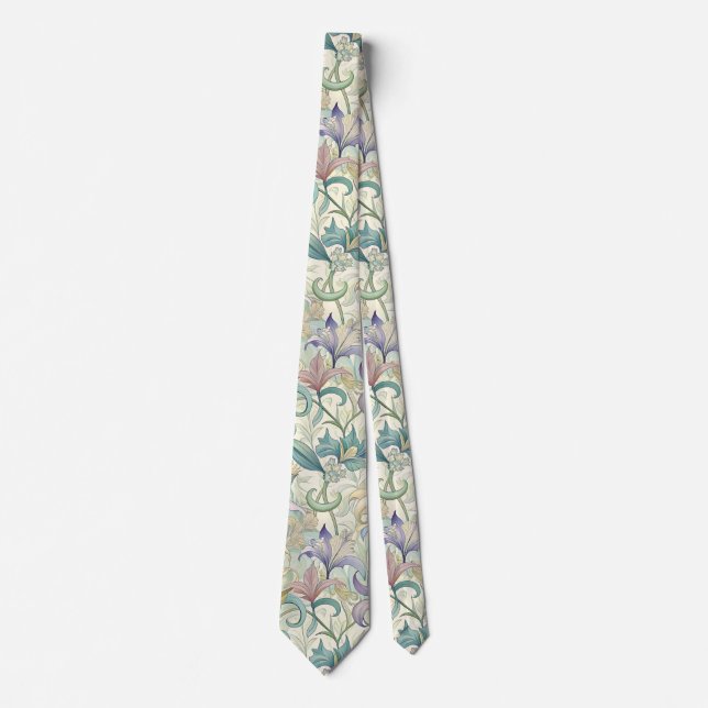 Art Nouveau Botanical Pastel Floral Modern Neck Tie (Front)