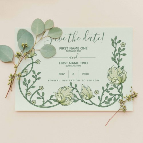 Art Nouveau Botanical pretty script Save The Date