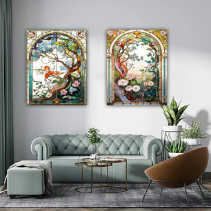Art Nouveau Botanical Symphony Stained Glass Art Acrylic Photo Tile