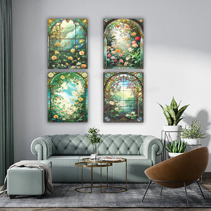 Art Nouveau Botanical Symphony Stained Glass Art Canvas Photo Tile
