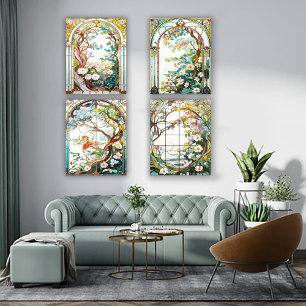 Art Nouveau Botanical Symphony Stained Glass Art Canvas Photo Tile