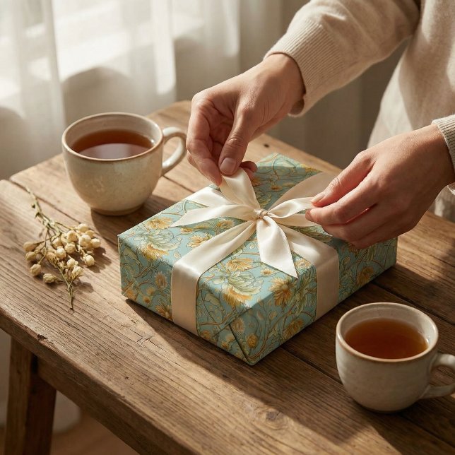 Art Nouveau Botanical Wallpaper – Mint Green Wrapping Paper Sheets (Creator Uploaded)