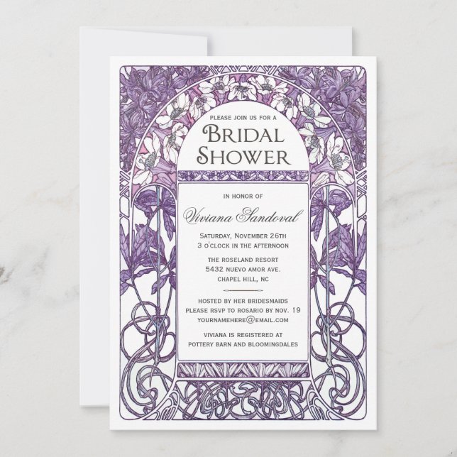 Art Nouveau Bridal Shower Invitation Purple (Front)