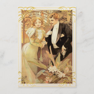 Art nouveau bride and groom invitation