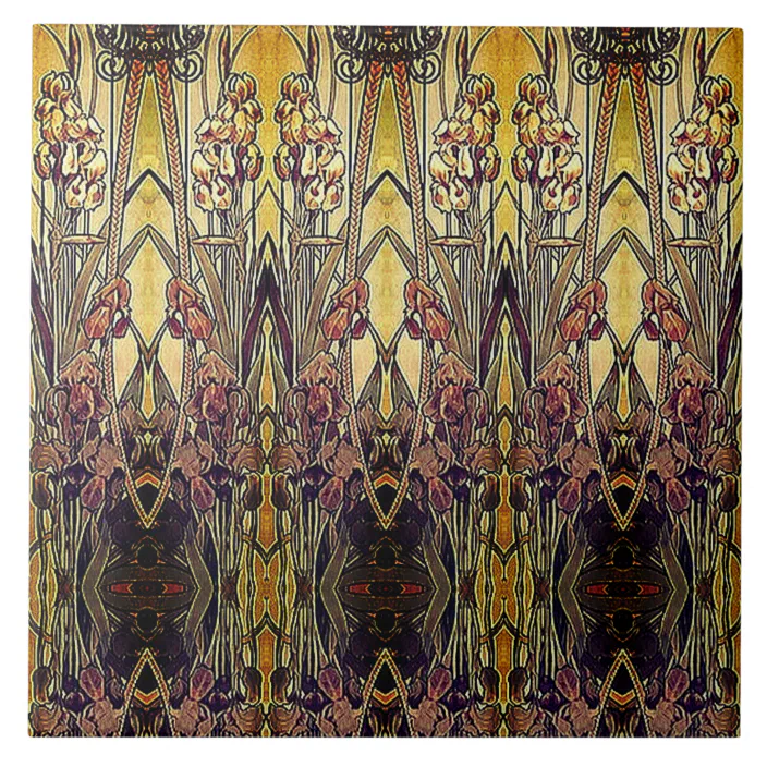 Art Nouveau Bronze Iris Ceramic Tile, Art Nouveau Style Ceramic Tiles