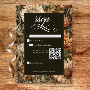 Art Nouveau Brown William Morris Floral Wedding RSVP Card