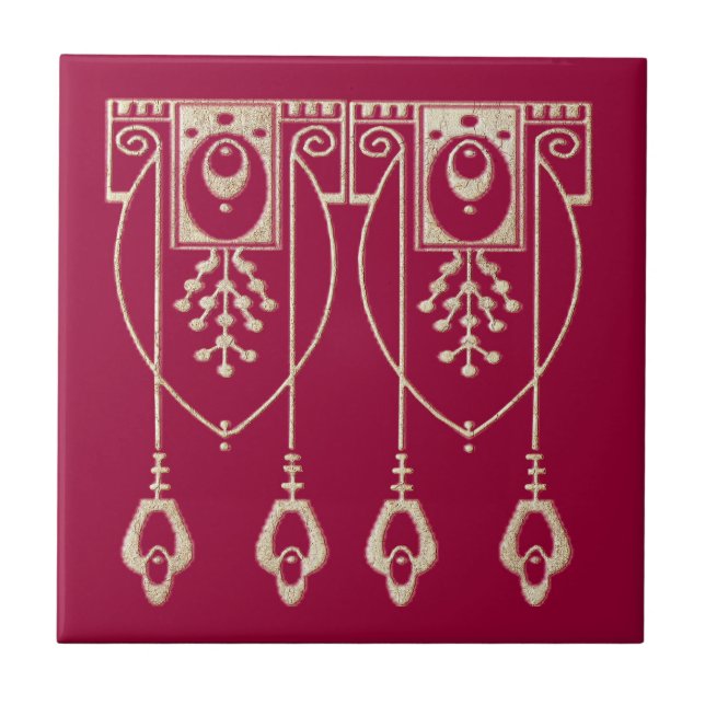 Art Nouveau Burgundy Ceramic Ceramic Tile (Front)