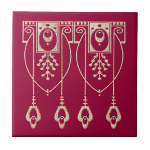 Art Nouveau Burgundy Ceramic Tile