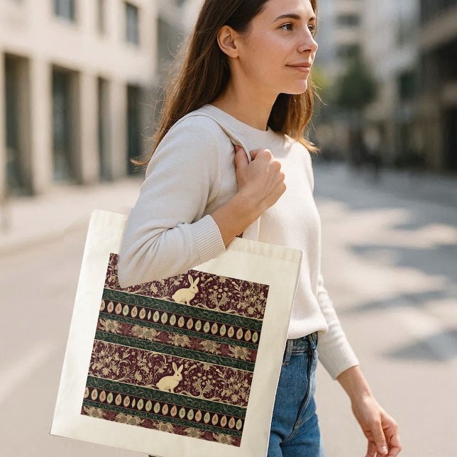 Art Nouveau Burgundy Floral Bunny Easter Egg Chic Tote Bag (Art Nouveau Burgundy Floral Bunny Easter Egg Chic Tote Bag)