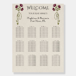 Art Nouveau Burgundy Pink Floral Seating Chart Foam Board