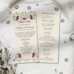 Art Nouveau Burgundy Pink Floral Wedding Program<br><div class="desc">Romantic design with an Art Nouveau floral frame,  in the colors of burgundy and pink with muted greens on the background of vintage paper. Elegant,  sophisticated vintage fonts complete the timeless and classy look.</div>