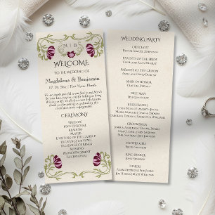 Art Nouveau Burgundy Pink Floral Wedding Program