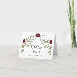 Art Nouveau Burgundy Pink Flower Wedding Photo Letterpress Thank You Card