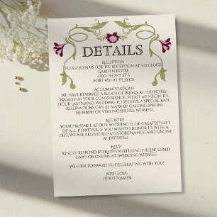 Art Nouveau Burgundy Pink Flowers Green Wedding Enclosure Card