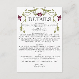 Art Nouveau Burgundy Pink Flowers Green Wedding Enclosure Card