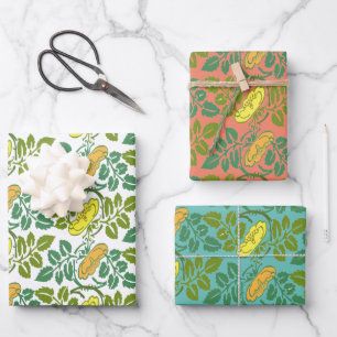 Art Nouveau Buttercup floral tricolor damask Wrapping Paper Sheets