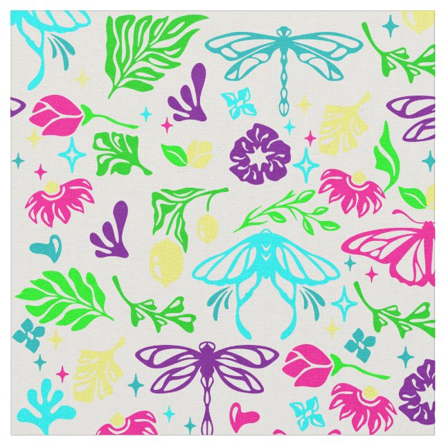 art nouveau butterfly dragonfly antique floral fabric (Close Up)