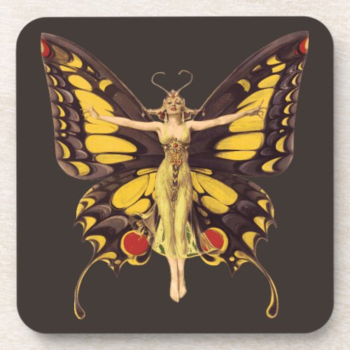 Art Nouveau Butterfly Fairy Beverage Coaster