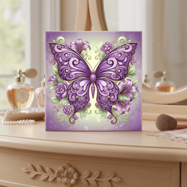 Art Nouveau Butterfly Pat#3 Wisteria ID1222 Ceramic Tile (Creator Uploaded)